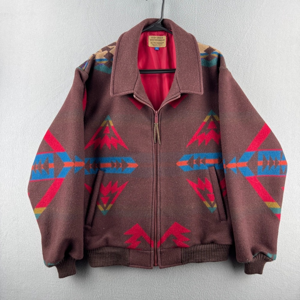 Vintage Pendleton Jacket Mens Large Western Aztec Heavy Wool Talon Zip USA